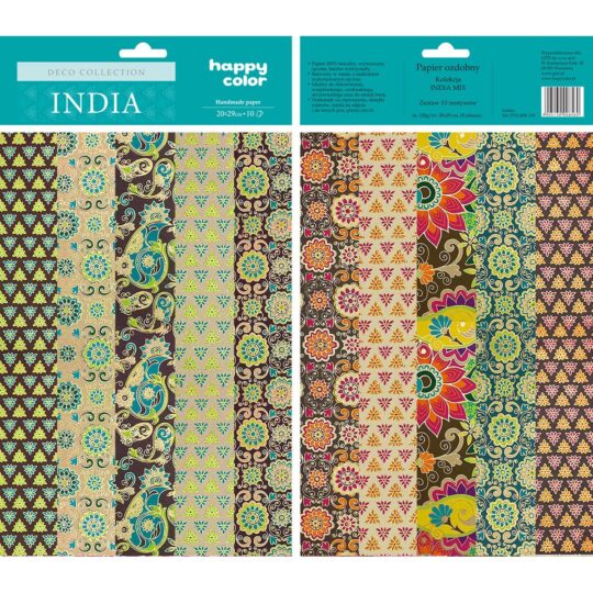 Zestaw papierów ozdobnych HAPPY COLOR DECO INDIA z paskami gratis doskonały dekorowania
