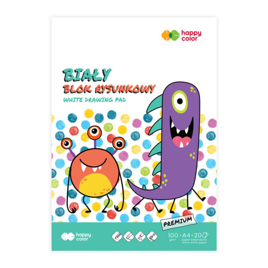 Blok rysunkowy HAPPY COLORS Śnieżnobiały 20 arkuszy A4 A3 do rysowania kredkami, pastelami i farbami