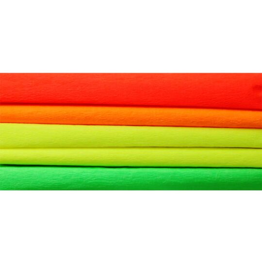Krótka bibuła w kolorach fluo. Doskonale nadaje się do prac ręcznych. Idealna do tworzenia kwiatów, stroików wycinanek, kostiumów. Format 25 x 200 cm. 5 rolek w opakowaniu.