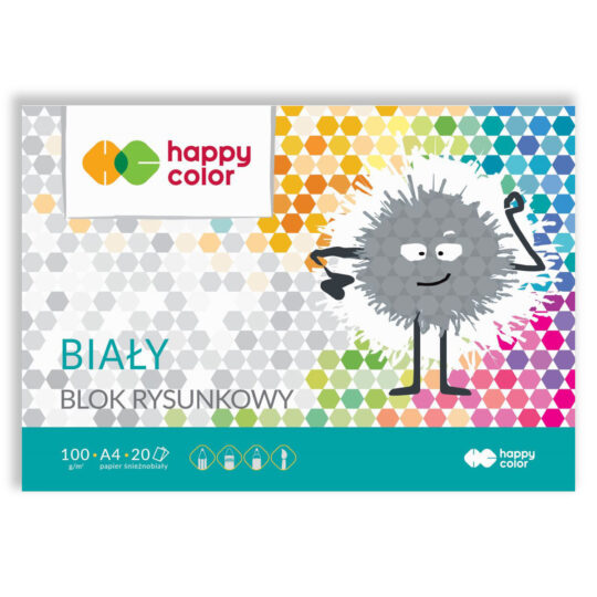Blok rysunkowy HAPPY COLORS Śnieżnobiały 20 arkuszy A4 A3 do rysowania kredkami, pastelami i farbami