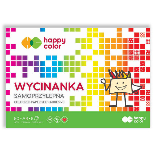 Blok wycinanka samoprzylepna szkolny HAPPY COLOR Kolorowy 10 kartek A4 o intensywnych kolorach i różnymi motywami