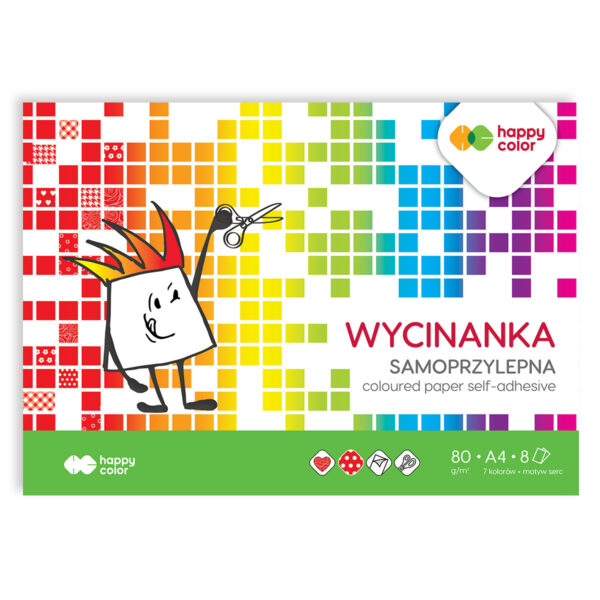 Blok wycinanka samoprzylepna szkolny HAPPY COLOR Kolorowy 10 kartek A4 o intensywnych kolorach i różnymi motywami