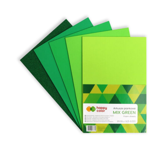Arkusze piankowe HAPPY COLOR MIX GREEN 5 kolorów w formacie A4 polecane na zajęcia plastyczne w szkole
