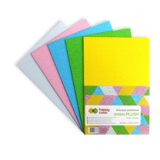 Arkusze piankowe HAPPY COLOR Spring plush z efektem frotte 5 kolorów w formacie A4 polecane na zajęcia plastyczne w szkole