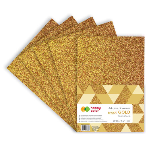 Arkusze piankowe HAPPY COLOR Brokatowe w kolorze Gold w formacie A4 polecane na zajęcia plastyczne w szkole
