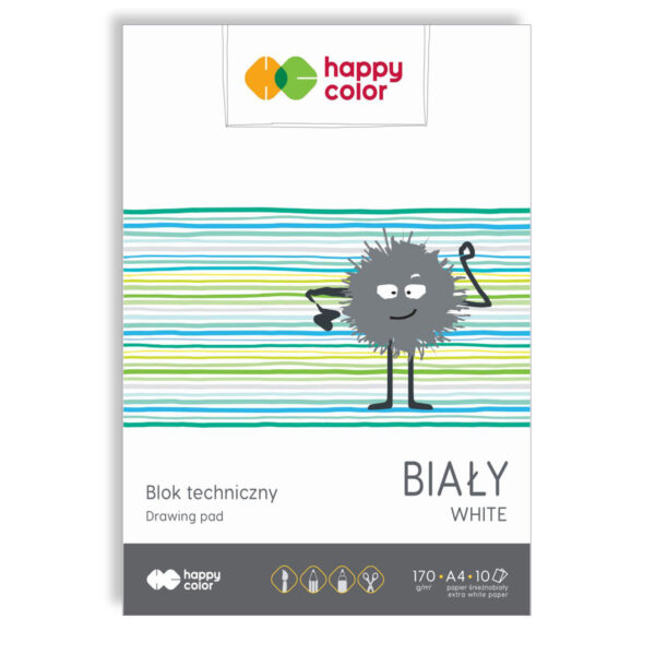 Blok techniczny HAPPY COLOR Śnieżnobiały 10 kartek A4 do rysowania, wycinania i składania