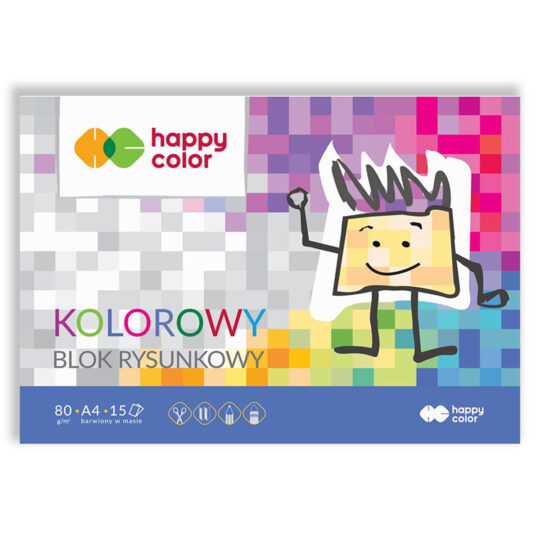 Blok rysunkowy HAPPY COLOR Kolorowy 15 kolorów w formacie A4 do rysowania, wycinania i wydzierania