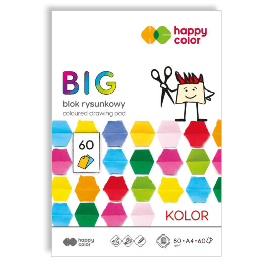 Blok rysunkowy BIG HAPPY COLORS Kolorowy 60 arkuszy A4 do rysowania kredkami, pastelami i farbami