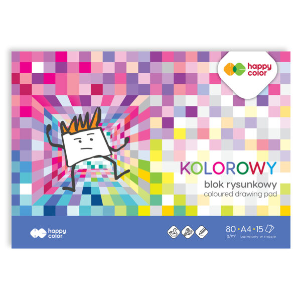 Blok rysunkowy HAPPY COLOR Kolorowy 15 kolorów w formacie A4 do rysowania, wycinania i wydzierania