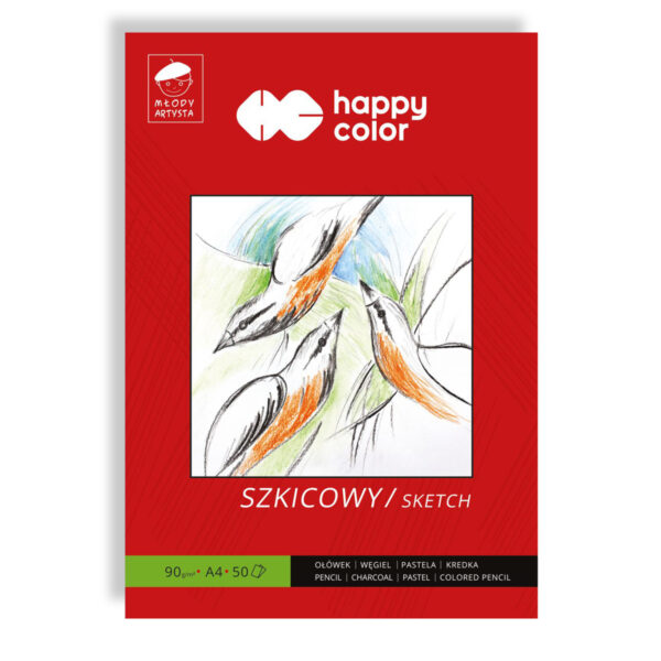 Blok szkicowy HAPPY COLOR Młody artysta 50 arkuszy A4 do ołówka, kredki, pisaka, pasteli i węgla