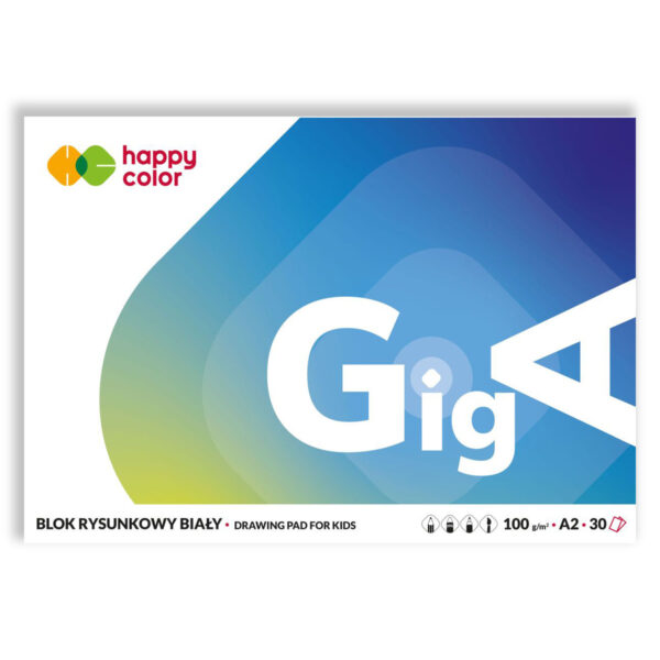 Blok rysunkowy GigA HAPPY COLORS biały 30 arkuszy A2 do rysowania, malowania, prezentacji i dużych prac plastycznych