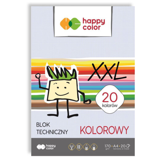 Blok techniczny HAPPY COLORS Kolorowy XXL 20 kolorów A4 do rysowania, wycinania i składania