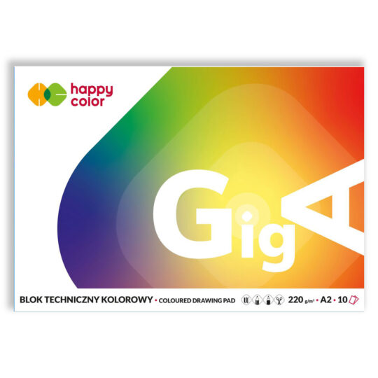 Blok techniczny GigA HAPPY COLORS kolorowy 10 arkuszy A2 do rysowania, malowania, prezentacji i dużych prac plastycznych