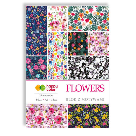 Blok z motywami idealny dla dzieci HAPPY COLOR FLOWERS A4 do tworzenia laurek, obrazków i dekoracji