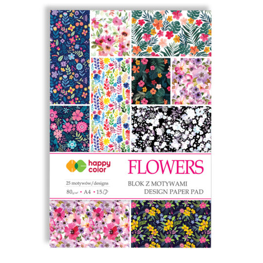 Blok z motywami idealny dla dzieci HAPPY COLOR FLOWERS A4 do tworzenia laurek, obrazków i dekoracji