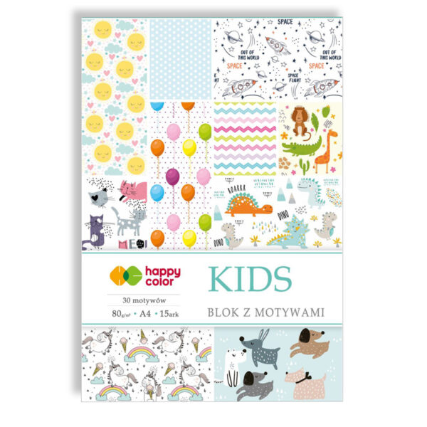 Blok z motywami idealny dla dzieci HAPPY COLOR KIDS A4 do tworzenia laurek, obrazków i dekoracji