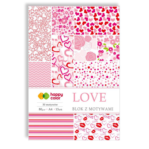 Blok z motywami idealny dla dzieci HAPPY COLOR LOVE A4 do tworzenia laurek, obrazków i dekoracji