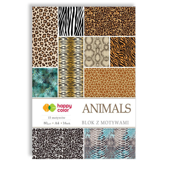 Blok z motywami idealny dla dzieci HAPPY COLOR ANIMALS A4 do tworzenia laurek, obrazków i dekoracji