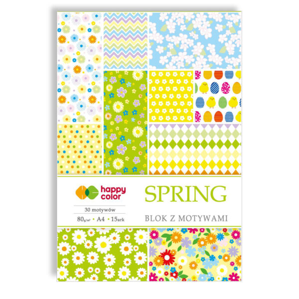 Blok z motywami idealny dla dzieci HAPPY COLOR SPRING A4 do tworzenia laurek, obrazków i dekoracji