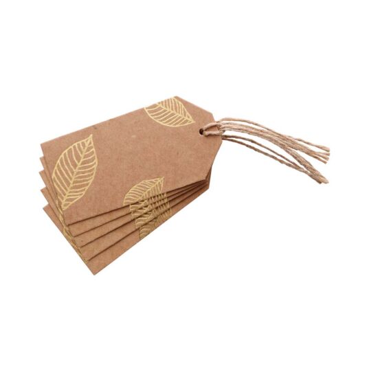 Zawieszki na prezenty Happy Color Forest z papieru kraftowego ze złotymi liśćmi, możliwość dopisania dedykacji