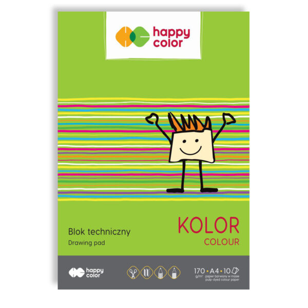 Blok techniczny HAPPY COLOR kolorowy 10 kartek A4 do rysowania, wycinania i składania