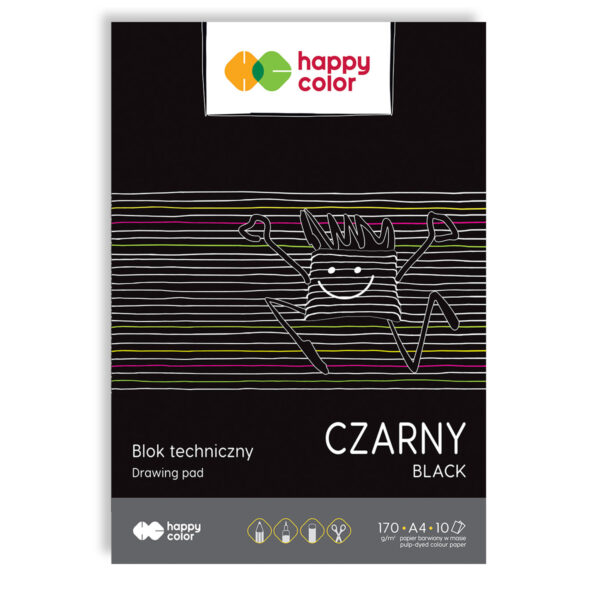 Blok techniczny HAPPY COLOR czarny 10 kartek A4 do rysowania, wycinania i składania