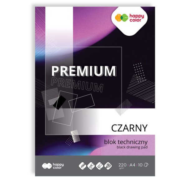 Blok techniczny HAPPY COLOR Premium czarny A4 przeznaczony do precyzyjnego rysunku technicznego