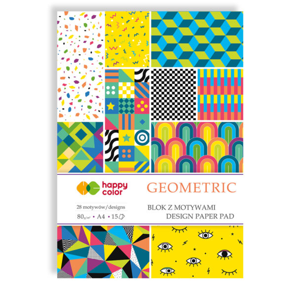 Blok z motywami idealny dla dzieci HAPPY COLOR GEOMETRIC A4 do tworzenia laurek, obrazków i dekoracji
