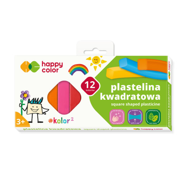 Plastelina kwadratowa Happy Color 12 kolorów o intensywnych i unikatowych kolorach