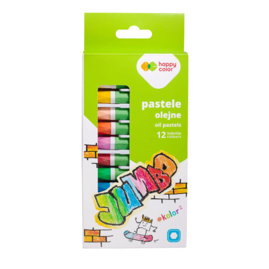 Pastele olejne JUMBO HAPPY COLOR grube sześciokątne pastele, mocno nasycone kolorem i miękkim grafitem