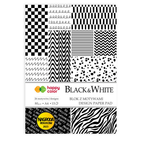 Blok z motywami idealny dla dzieci HAPPY COLOR Black & White A4 do tworzenia laurek, obrazków i dekoracji
