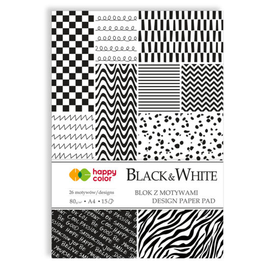 Blok z motywami idealny dla dzieci HAPPY COLOR Black & White A4 do tworzenia laurek, obrazków i dekoracji