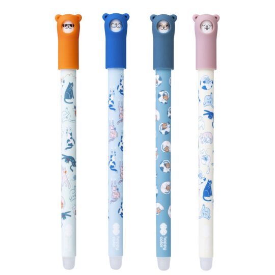 Długopis żelowy wymazywalny z gumką HAPPY COLOR Cats z wymiennymi wkładami z niebieskim tuszem