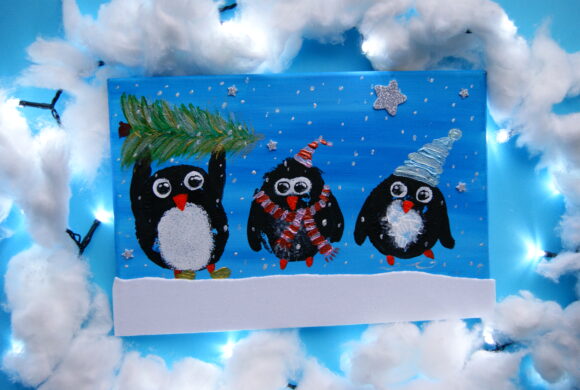 Malowane pingwiny na płótnie