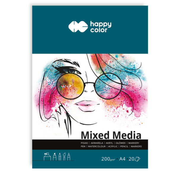 Blok MIXED MEDIA HAPPY COLOR Młody artysta 25 arkuszy A4 specjalnie przygotowanych do wielu technik